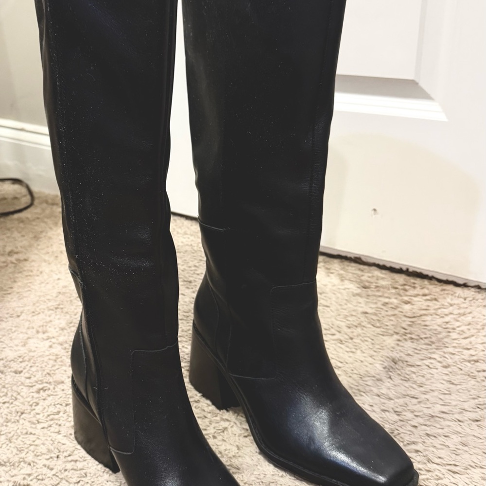 Vince Camuto Tall Black Leather Boot with Block Heel. - Picture 5 of 6